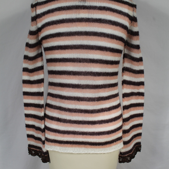 Dex Anthro Brown Pink White Stripe Cardigan Mohair - Picture 5 of 7